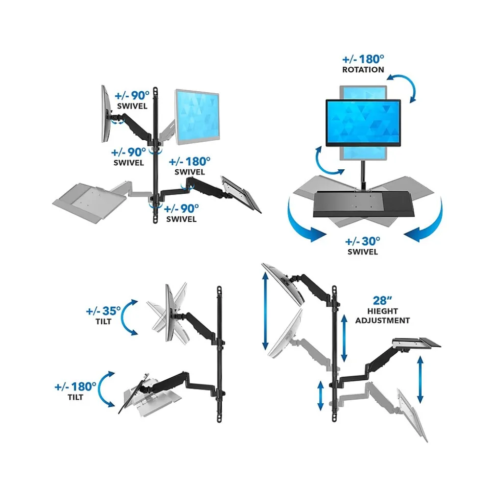 Mount-It! Adjustable Monitor Wall Mount Workstation, Up to 32", Black (MI-7991)
