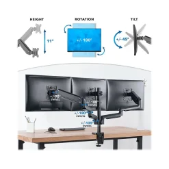 Mount-It! Adjustable Triple Monitor Mount with Gas Spring Arms, Up to 27