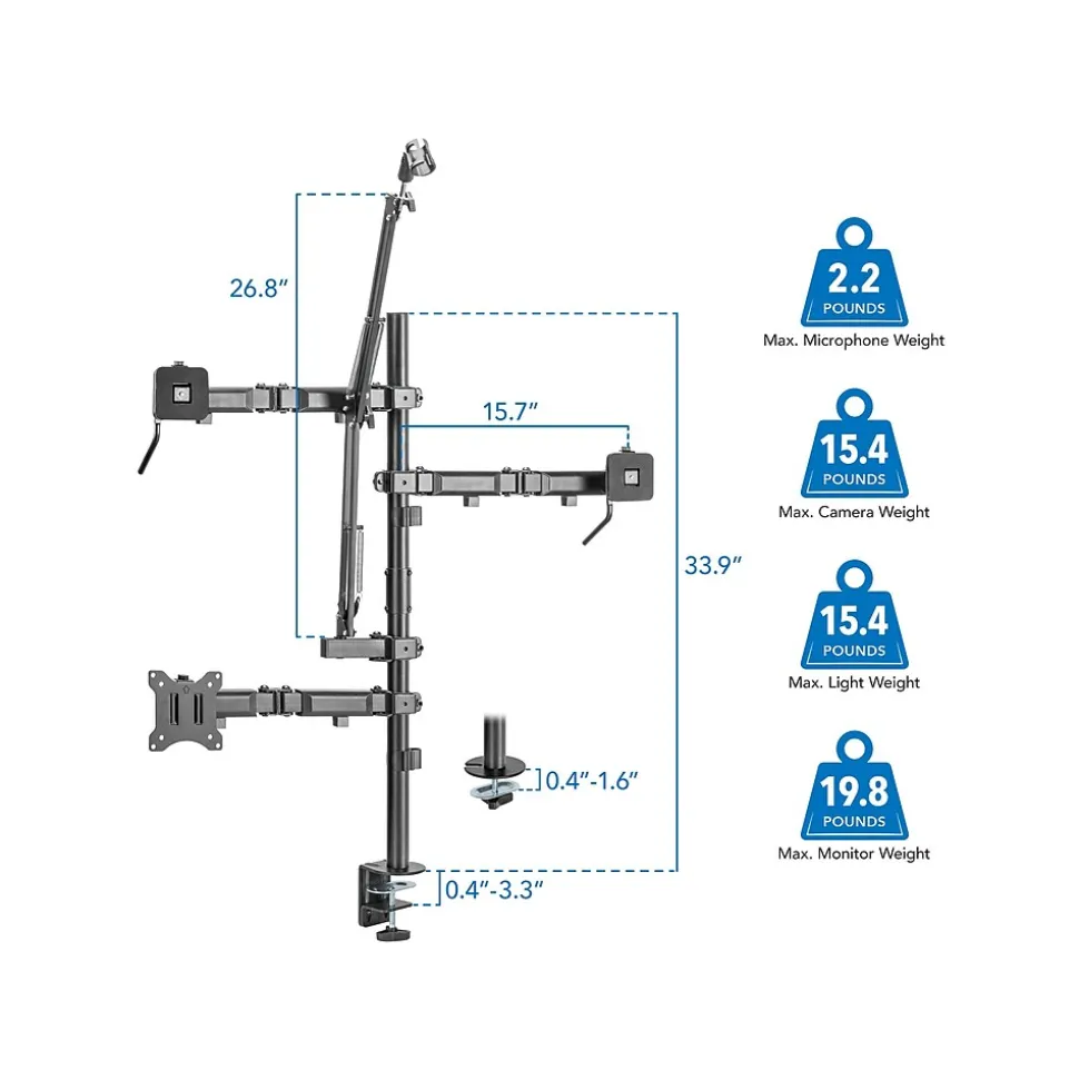 Mount-It! All-in-One Adjustable Studio Camera Setup Single Mount, Up to 32", Black (MI-481)