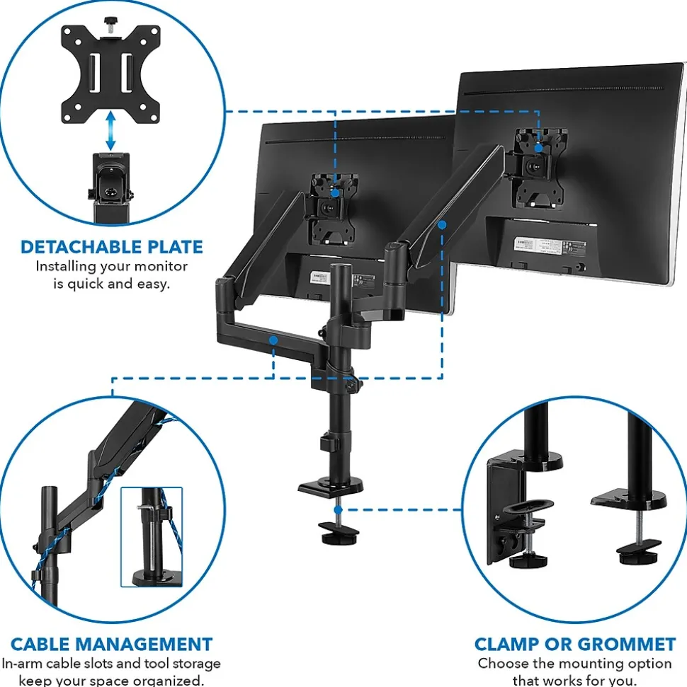 Mount-It! Dual Monitor Arm Desk Mount for 19" to 32" Monitors, Black (MI-4762)