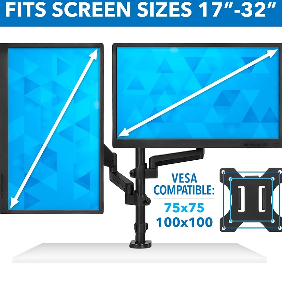 Mount-It! Dual Monitor Arm Desk Mount for 19" to 32" Monitors, Black (MI-4762)