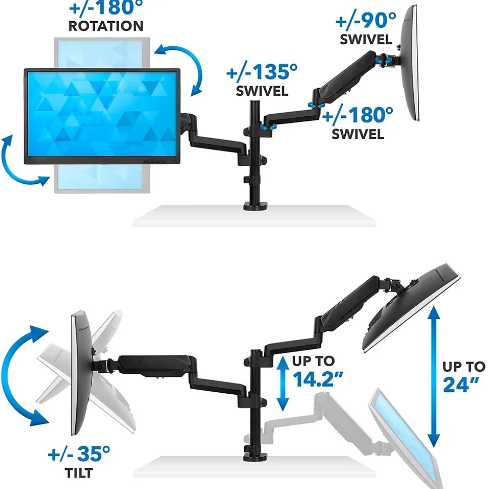 Mount-It! Dual Monitor Arm Desk Mount for 19" to 32" Monitors, Black (MI-4762)