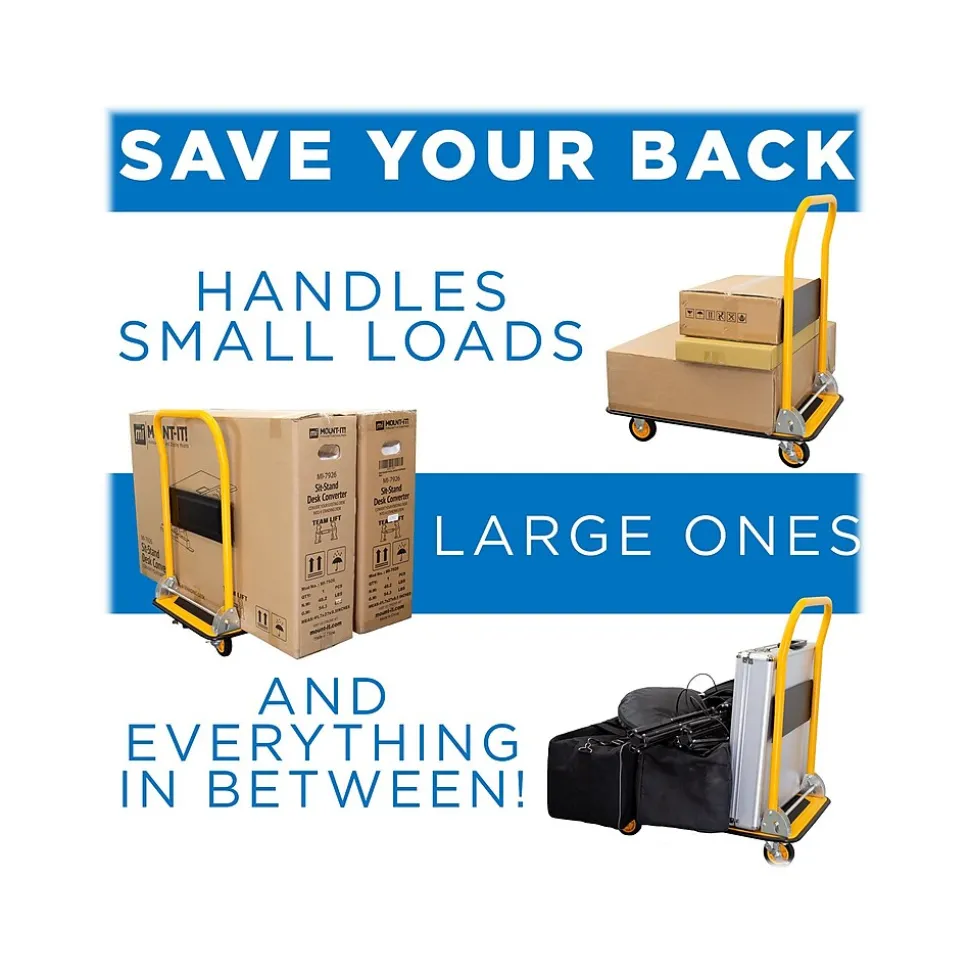 Mount-It! Foldable Flatbed with Swivel Wheels, 660 lb. Capacity, Black/Yellow (MI-921)