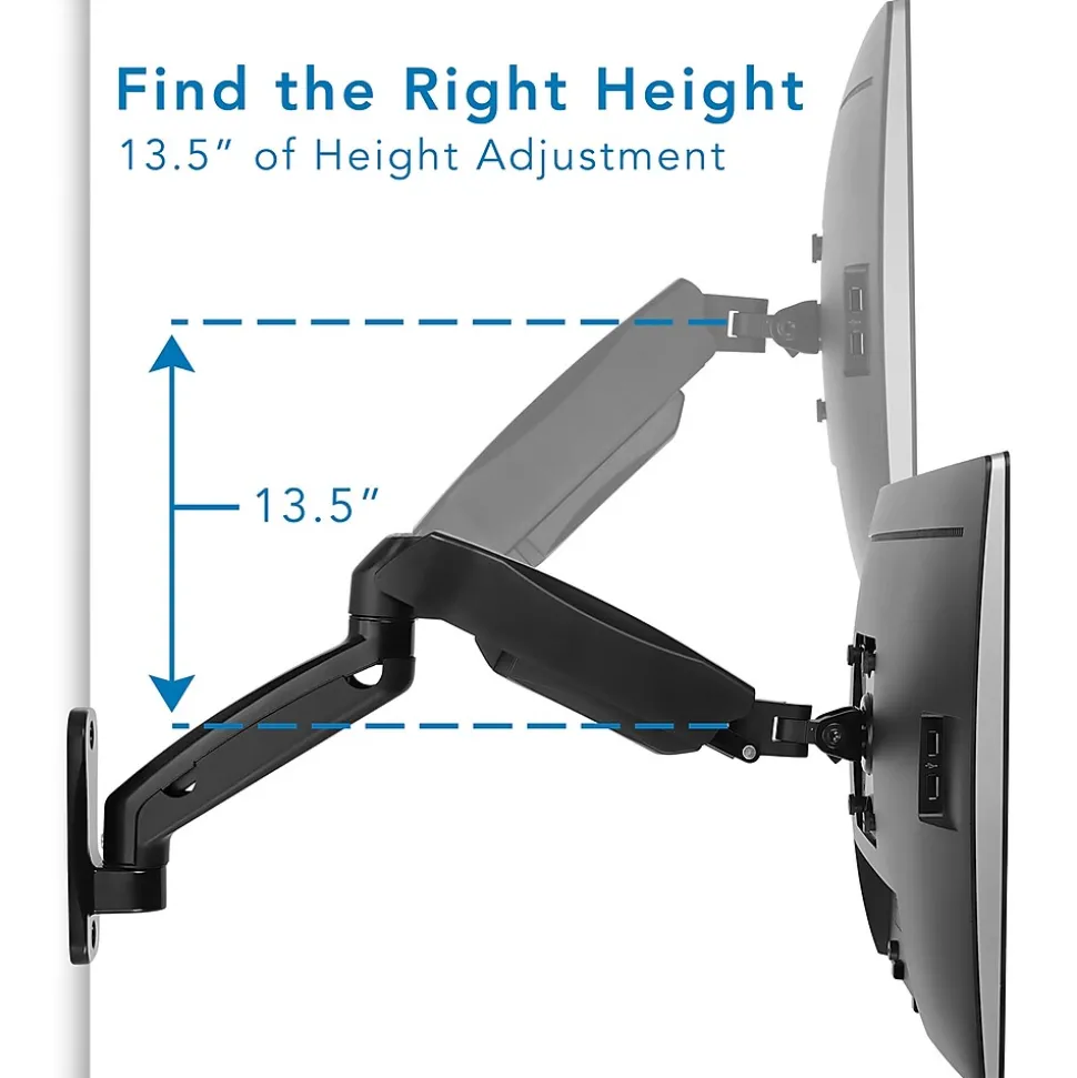 Mount-It! Height Adjustable Monitor Wall Mount Arm for 13" to 32" Monitors, Black (MI-765)