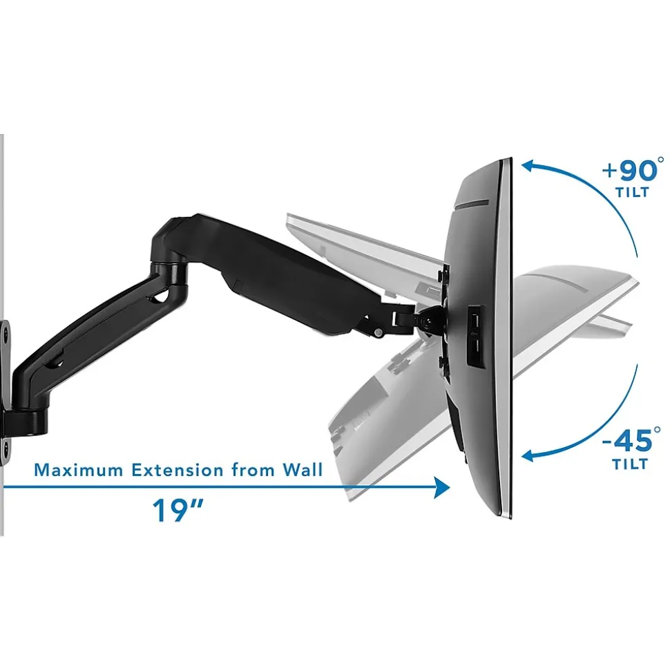 Mount-It! Height Adjustable Monitor Wall Mount Arm for 13" to 32" Monitors, Black (MI-765)