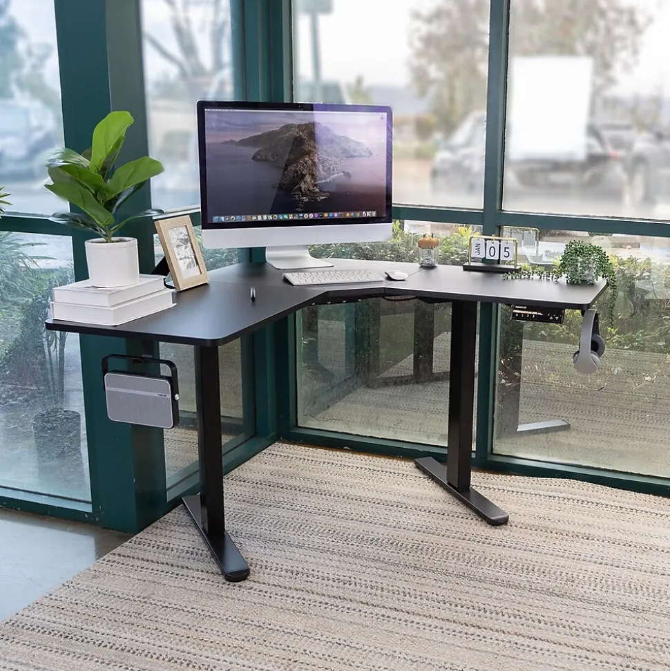 Mount-It! MI-15003 47"W L-Shaped Adjustable Particle Board Standing Desk, Black (MI-15003)