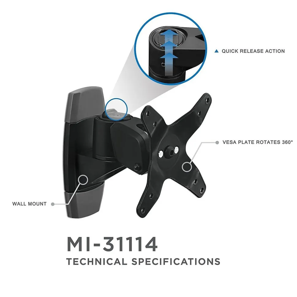 Mount-It! Modular Mount Adjustable Monitor Mount, Up to 30" Monitors, Black (MI-31114-BLK)