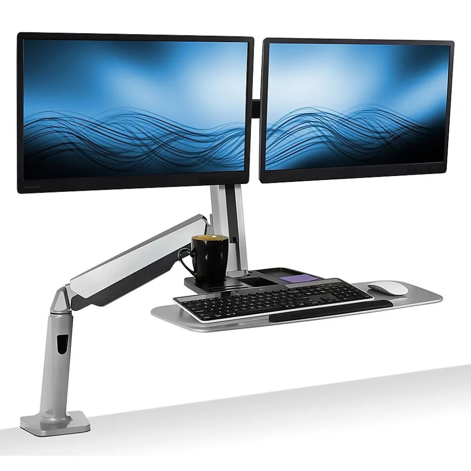Mount-It! Sit Stand Desk Mount Workstation, Dual Monitor Standing Desk Converter, Full Motion Arm, Height Adjustable (MI-7904)