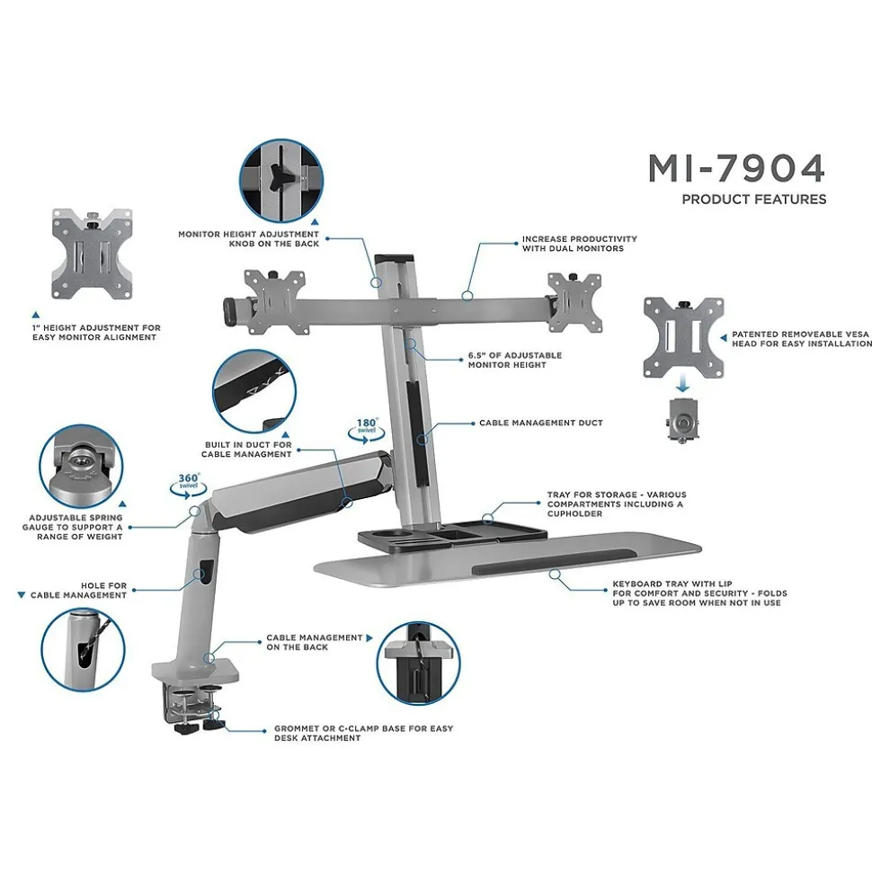 Mount-It! Sit Stand Desk Mount Workstation, Dual Monitor Standing Desk Converter, Full Motion Arm, Height Adjustable (MI-7904)