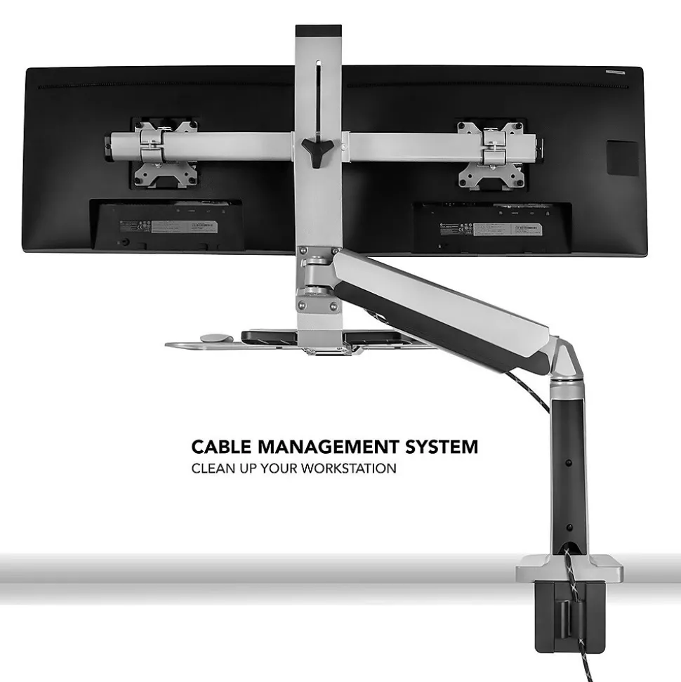 Mount-It! Sit Stand Desk Mount Workstation, Dual Monitor Standing Desk Converter, Full Motion Arm, Height Adjustable (MI-7904)