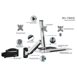 Mount-It! Sit Stand Wall Mount Workstation, Articulating Standing Desk for a Single Monitor, Floating Keyboard Tray (MI-7905)