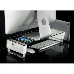 Mount-It! Tempered Glass Height Adjustable Monitor Riser With 3 USB Ports, Up to 32