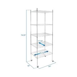 Mount-It! 5-Tier Metal Shelving Unit with Wheels, 24", Silver (MI-7862)