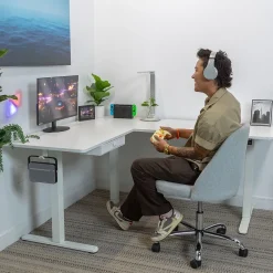 Mount-It! 63"W Electric L-Shaped Corner Adjustable Standing Desk, White/White (MI-15011)