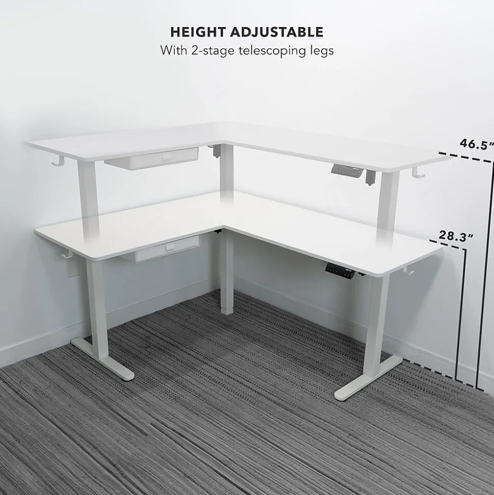Mount-It! 63"W Electric L-Shaped Corner Adjustable Standing Desk, White/White (MI-15011)