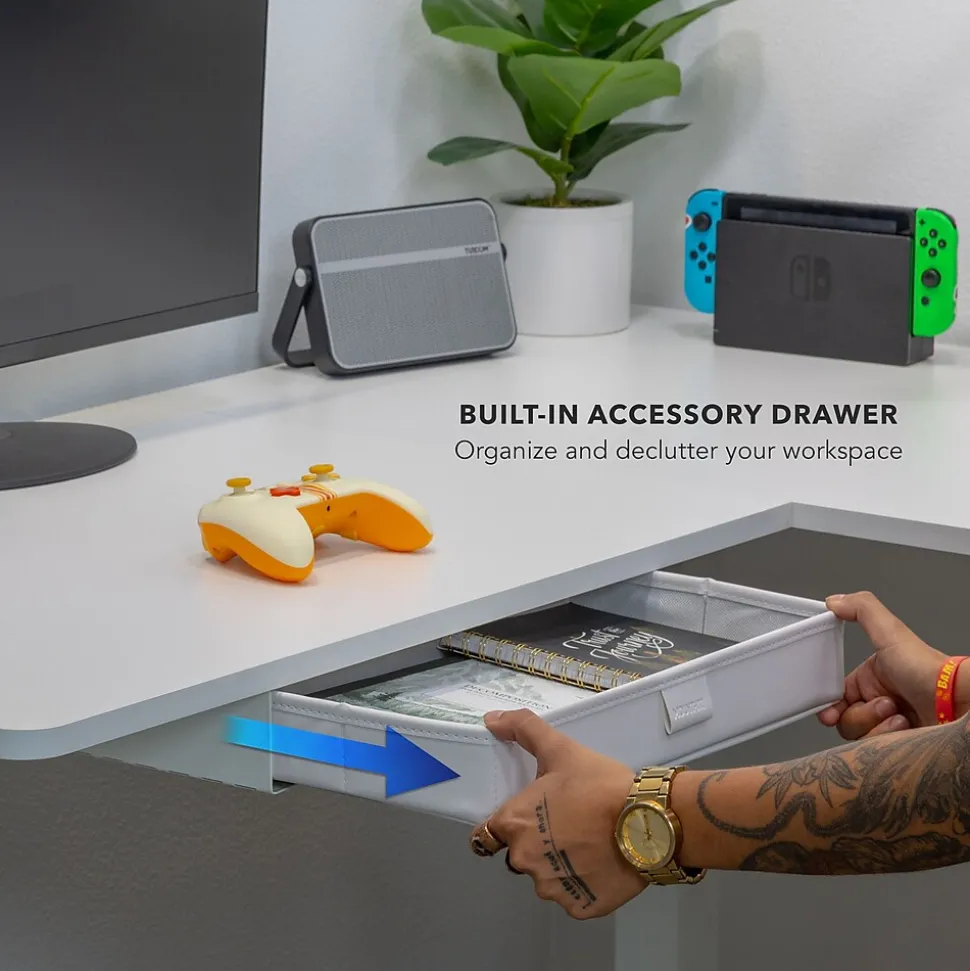 Mount-It! 63"W Electric L-Shaped Corner Adjustable Standing Desk, White/White (MI-15011)