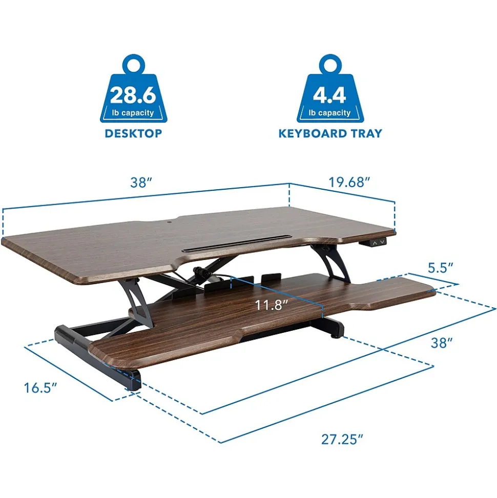 Mount-It! 38"W Electric Rectangular Adjustable Standing Desk Converter, Dark Walnut (MI-8011)