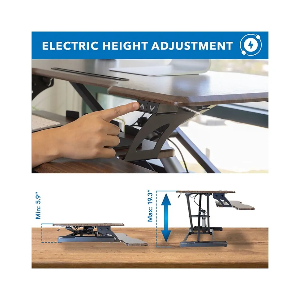 Mount-It! 38"W Electric Rectangular Adjustable Standing Desk Converter, Dark Walnut (MI-8011)