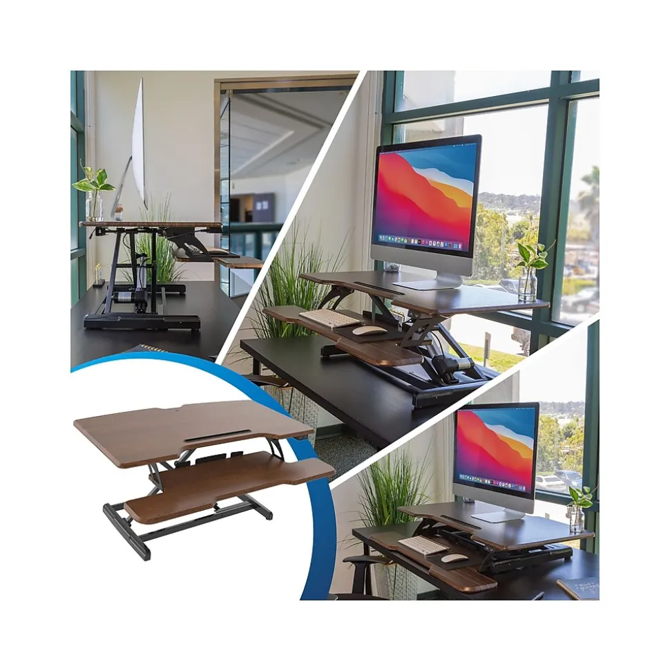 Mount-It! 38"W Electric Rectangular Adjustable Standing Desk Converter, Dark Walnut (MI-8011)