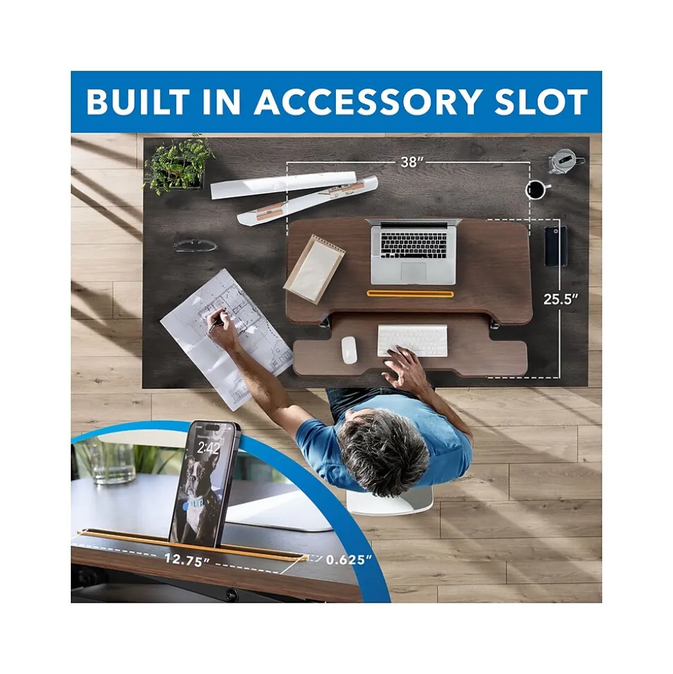 Mount-It! 38"W Electric Rectangular Adjustable Standing Desk Converter, Dark Walnut (MI-8011)