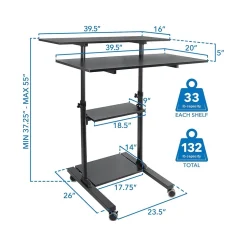 Mount-lt! 37"-55" Adjustable Monitor Rolling Stand up Desk, Black (MI-7970B)