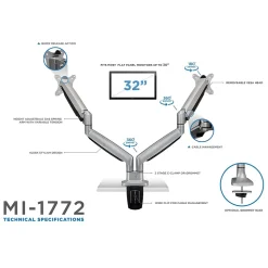 Mount-lt! Adjustable Dual Monitor Arm Mount, Up To 32