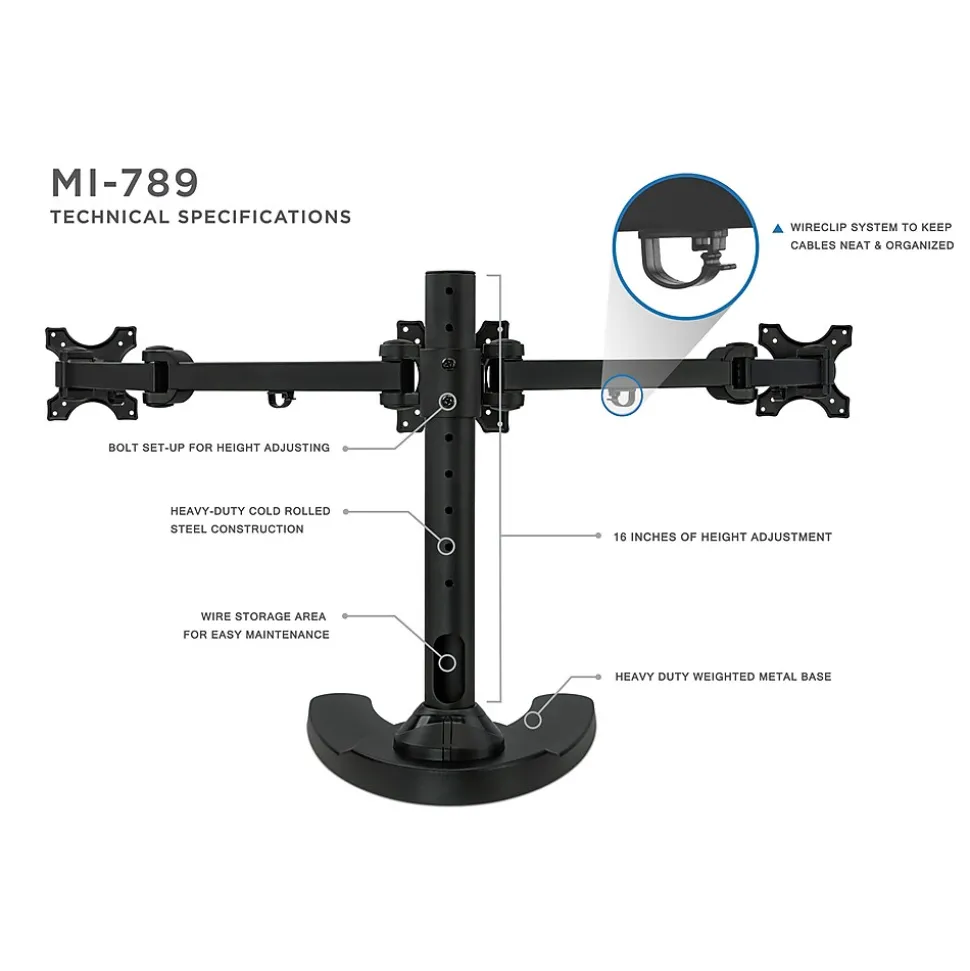 Mount-lt! Adjustable Monitor Mount, Up to 24", Black (MI-789)