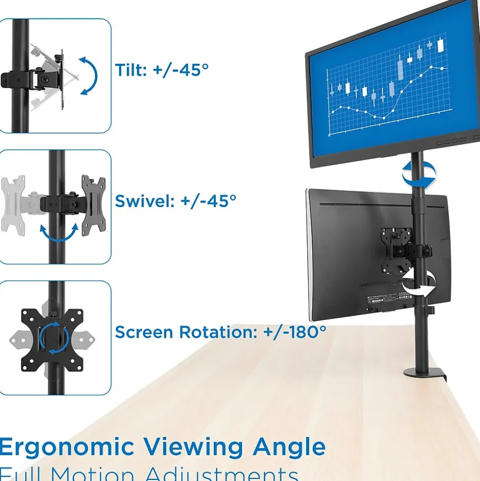 Mount-lt! Adjustable Monitor Mount, Up to 32" Monitor, Black (MI-1768)