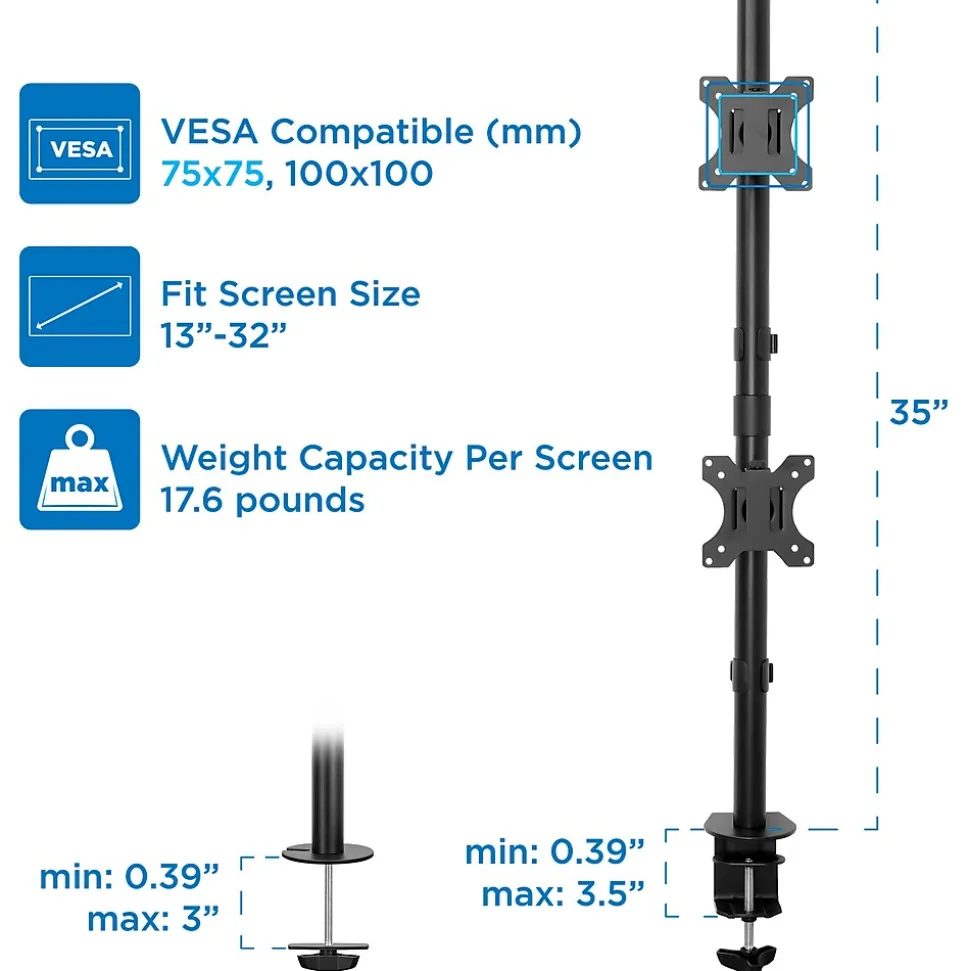 Mount-lt! Adjustable Monitor Mount, Up to 32" Monitor, Black (MI-1768)