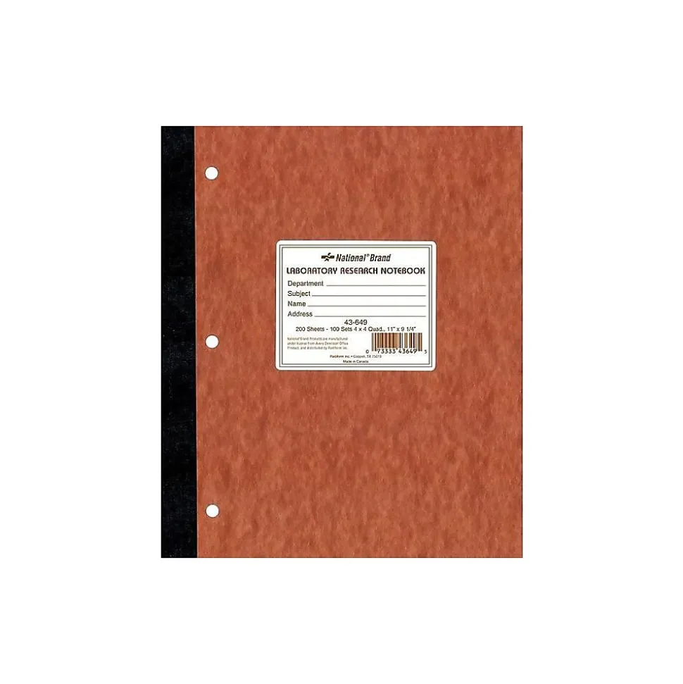 National Brand Laboratory 1-Subject Computation Notebooks, 9.25" x 11", Quad, 200 Sheets, Brown (43649)
