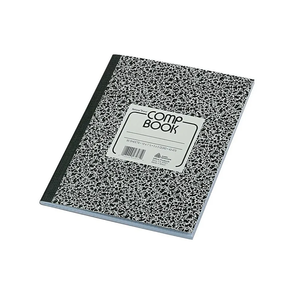 National Brand 1-Subject Composition Notebooks, 7.88" x 10", Quad, 80 Sheets, Black (RED43475)