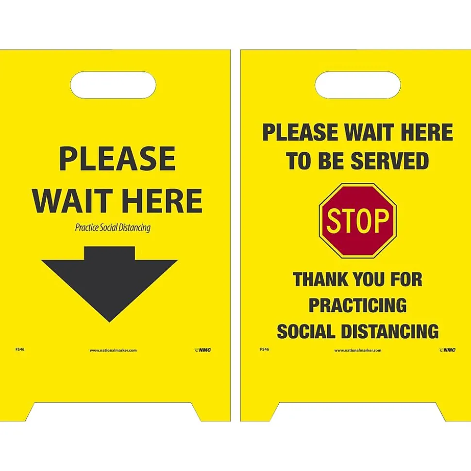 National Marker Double-Sided A-Frame Sign, "Please Wait Here/Please Wait Here to be Served," 19" x 12", Yellow/Black/Red (FS46)