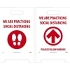 National Marker Double-Sided A-Frame Sign, "We are Practicing Social Distancing," 19" x 12", White/Red (FS44)