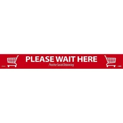 National Marker Temp-Step™ Floor Decal, "Please Wait Here," 2.25" x 20", Red/White, 10 (WFS80A10)