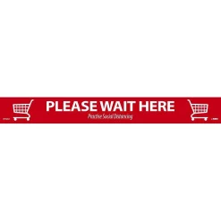 National Marker Temp-Step™ Floor Decal, "Please Wait Here," 2.25" x 20", Red/White (WFS80A)
