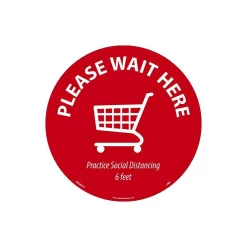 National Marker TexWalk® Floor Decal, "Please Wait Here," 8", Red/White (WFS82TX)