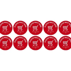 National Marker TexWalk® Floor Decal, "Please Wait Here," 8", Red/White, 10 (WFS82TX10)