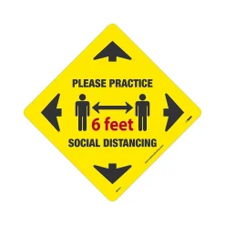 National Marker Walk-On™ Floor Decal, "Please Practice Social Distancing," 12" x 12", Yellow (WFS71)