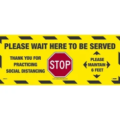 National Marker Walk-On™ Floor Decal, "Please Wait Here to be Served," 8" x 20", Yellow/Black/Red (WFS75)