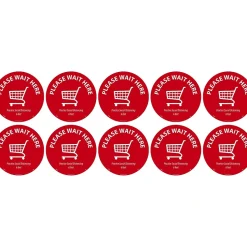 National Marker Walk-On™ Floor Decal, "Please Wait Here," 8", Red/White, 10 (WFS8210)