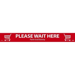 National Marker Walk-On™ Floor Decal, "Please Wait Here," 2.25" x 20", Red/White (WFS80)