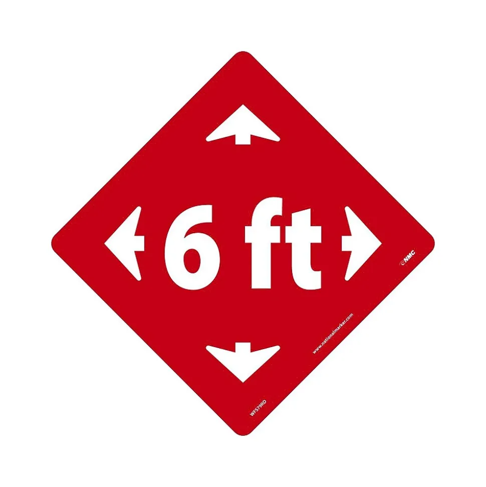 National Marker Walk-On™ Floor Decal, "6 Ft," 12" x 12", Red (WFS79RD)