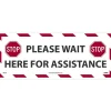 National Marker Walk-On™ Floor Decal, "Please Wait Here for Assistance," 8" x 20", White/Red/Black (WFS76)