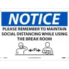 National Marker Wall Sign, "Please Maintain Social Distancing While Using Breakroom," Plastic, 10" x 14", Blue/White (N521RB)