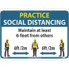 National Marker Wall Sign, "Practice Social Distancing," Plastic, 10" x 14", Blue/White/Yellow (M619RB)