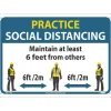 National Marker Wall Sign, "Practice Social Distancing," Aluminum, 10" x 14", Blue/White/Yellow (M619AB)