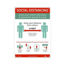 National Marker Wall Sign, "Social Distancing," Plastic, 14" x 10", Green/White/Red (M0148RB)