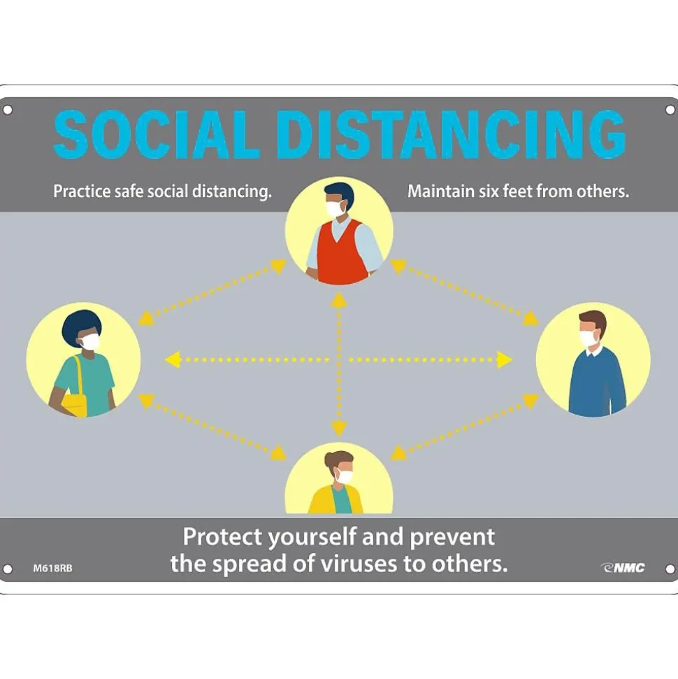 National Marker Wall Sign, "Social Distancing," Plastic, 10" x 14", Gray/Blue/Yellow (M618RB)