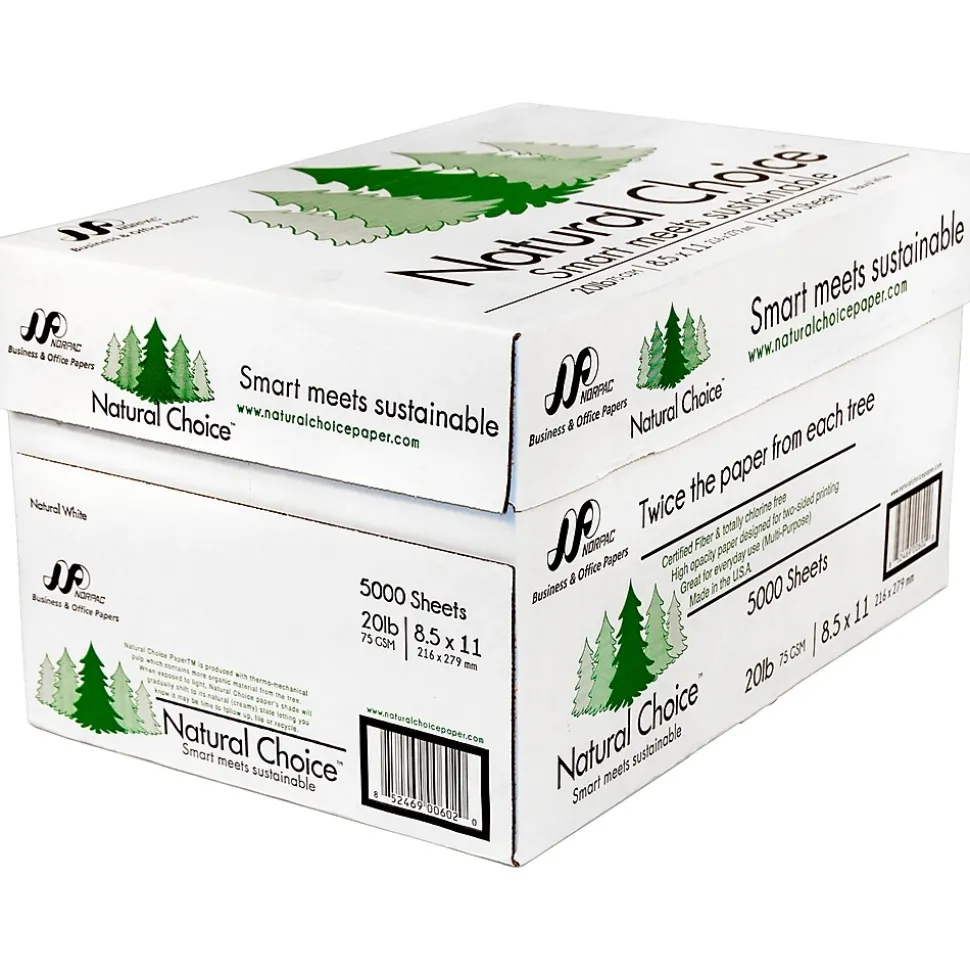 Natural Choice 8.5" x 11" Multipurpose Paper, 20 lbs., 92 Brightness, 5000 Sheets/Carton (MNW000-01)
