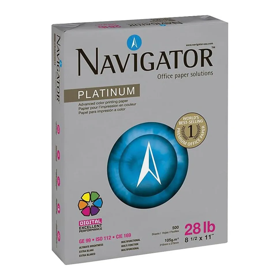Navigator Platinum 8.5" x 11" Multipurpose Paper, 28 lbs., 99 Brightness, 500 Sheets/Ream (SNANPL1128)